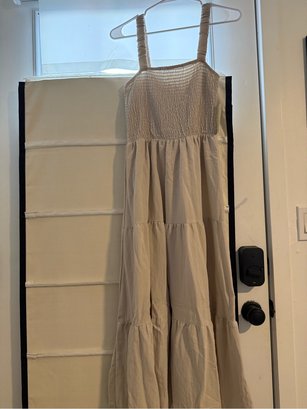 Sweet Wanderer Beige Smocked Tiered Maxi Dress